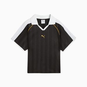 Puma T7 Football Polo Jersey Women's S Black Striped Relaxed Activewear Collared